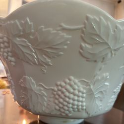 Milk Glass Vintage Punch Bowl with Plastic Ladle $25