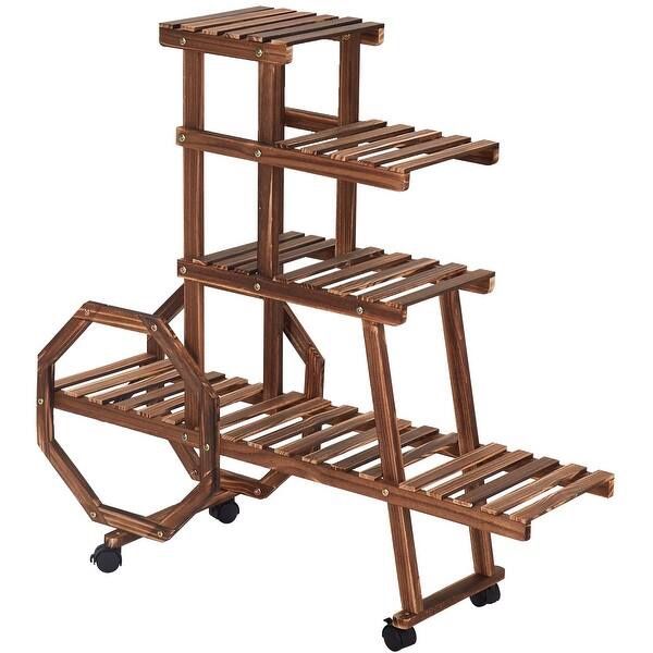 Kinsunny Plant Stand Rack with Wheels 4 Tier Rolling Plant Flower Pots Holder Shelf ( with A Pair of Glove) - 36.8inch Rbpl020