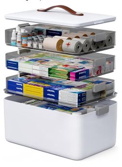 Cabinet Organizer Box for Medication Storage, 4-Tier
Portable Medicine Box with Handle and Clear Tray, Empty First Aid Kit for Home,Pill/Sewing/Art/Cr