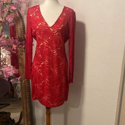 Size Large Lace Sheer Red Roses Dress