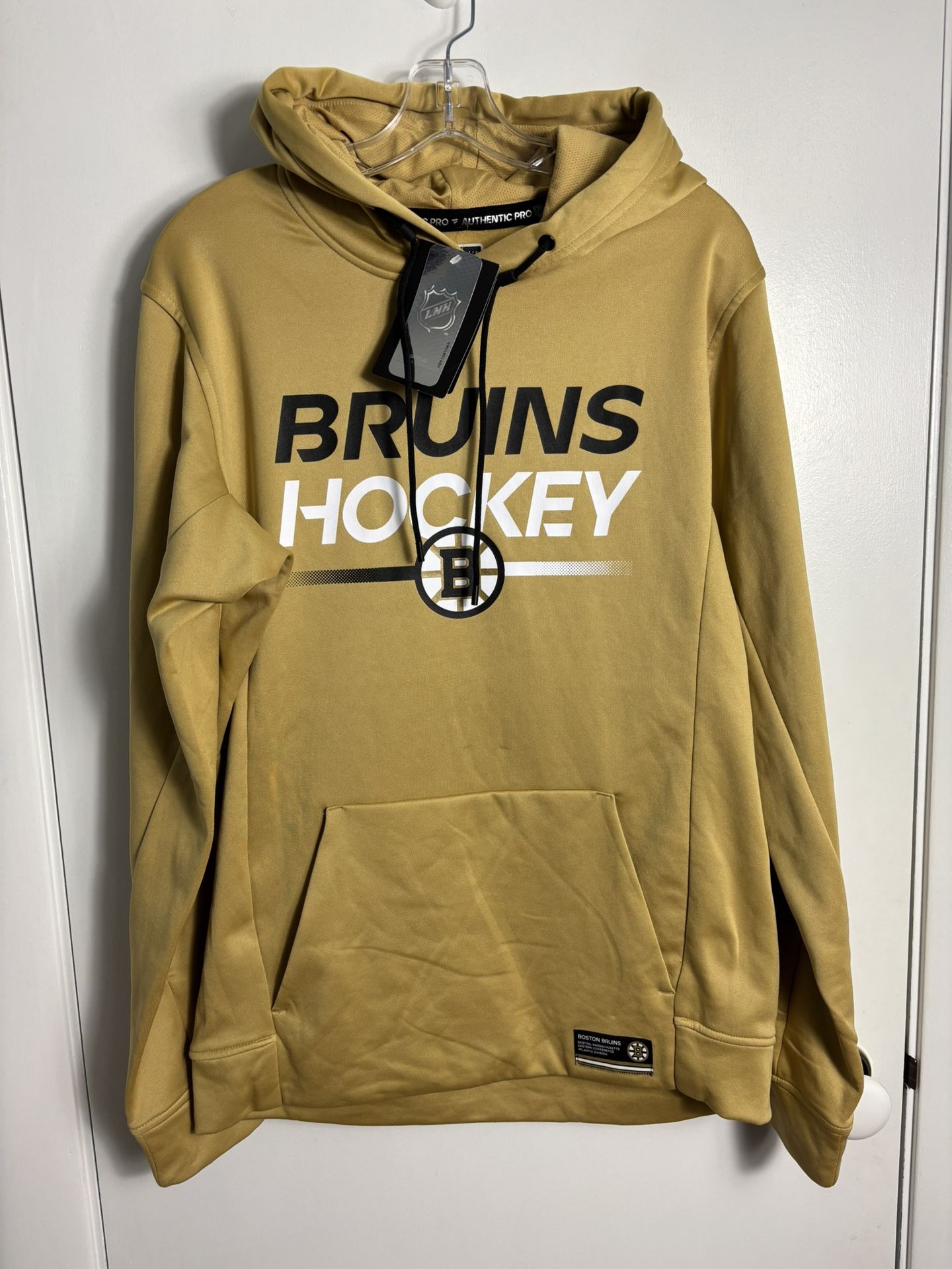 Men's Fanatics Gold Boston Bruins Authentic Pro Rink Fleece Pullover Hoodie SZ M