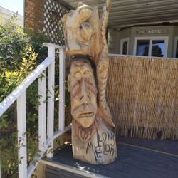 Vtg Hand Carved Wood Tiki 