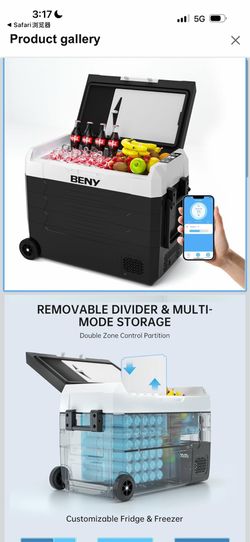 BENY Compressor Cool Box 55L 12/24V Car Fridge Dual Zone Electric Cool Box with App Control Freezer -20°C to 20°C for Car, Camping, Truck, Boat, Trave