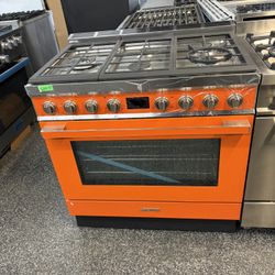 Smeg Orange 36” Wide Gas Range Stove Portofino Series