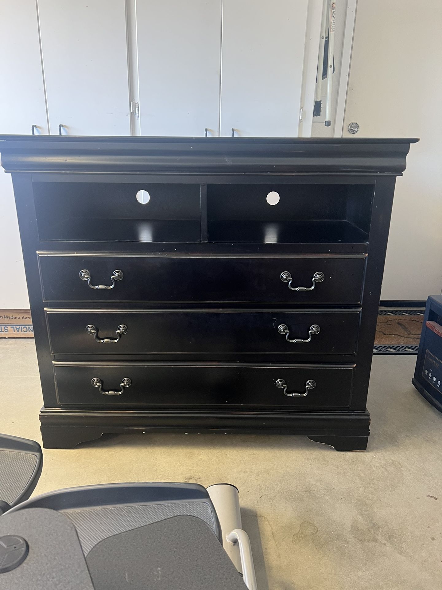 Dark Wood Dresser With 3 Drawers And 2 Open Shelves