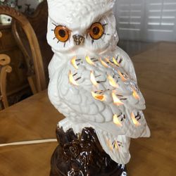 Vintage 1960’s MCM Owl Lamp Horned Owl 