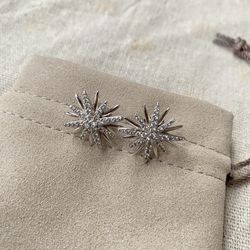 David Yurman Starburst Stud Earrings Sterling Silver with Diamonds, 19mm