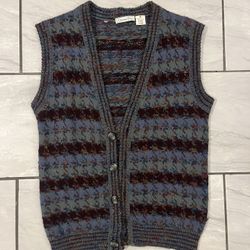 Vintage Christian Dior Wool Striped Abstract Cardigan Sweater Vest Size Medium
