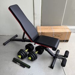 New In Box 44 Lbs Dumbbell Weight Set With Exercise Workout Bench Strength Training Combo Set 