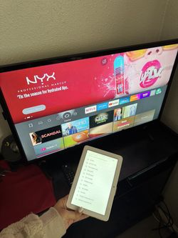 32” TV, Remote And Amazon Tablet