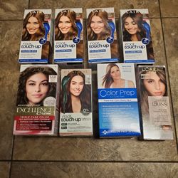 8 piece hair product lot includes Root Touch Up (5 boxes) Color Prep (1 box), Toning Gloss(1 box), and Hair Dye( 1 box)