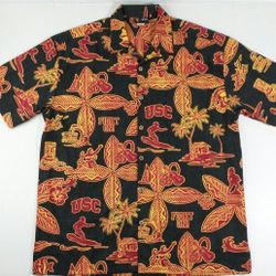 NCAA USC Team Trojans Hawaiian Surfing Print Button Up Casual Shirt SizeMen's XL