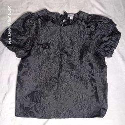 J.Crew Women's Medium Black On Black Floral Shirt With Ribbon