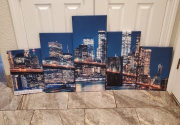 Multi-panel Canvas Art Print Of The New York City Skyline At Night