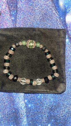Victorian style green glass beaded bracelet