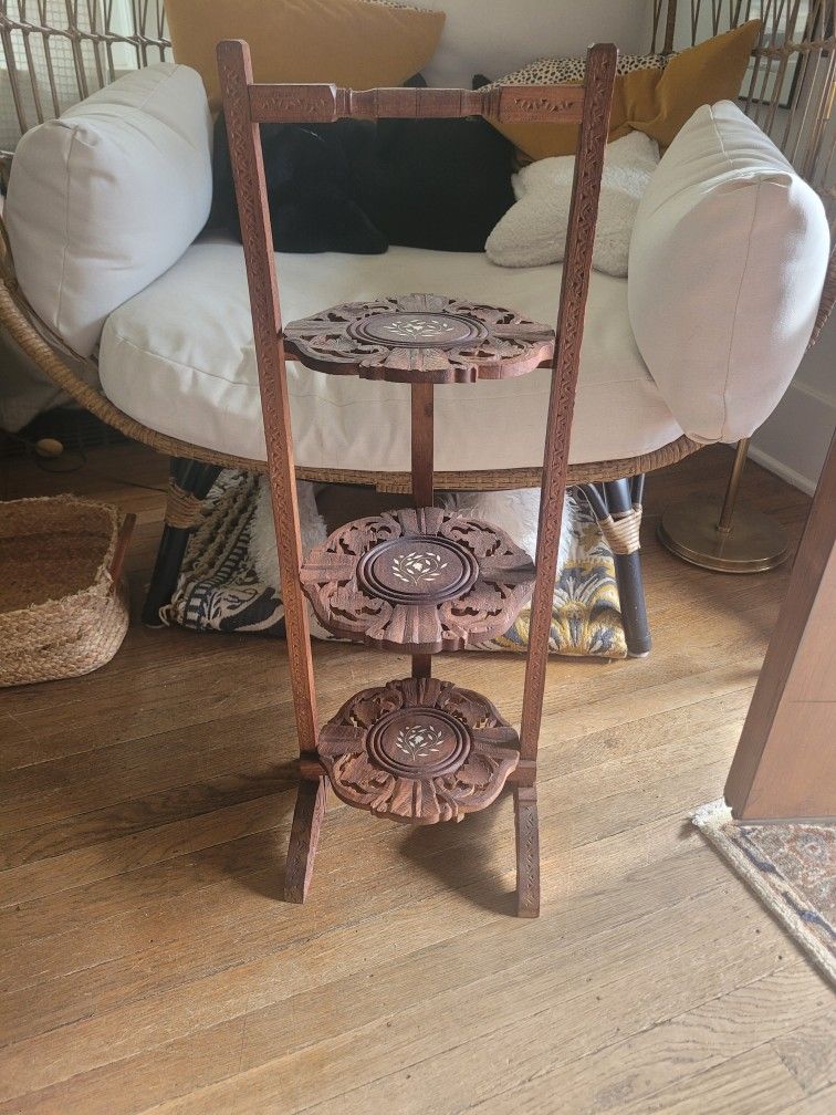 Vintage carved wood 3 tier shelf