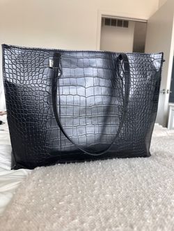 Beis The Large Work Tote in Black Croc