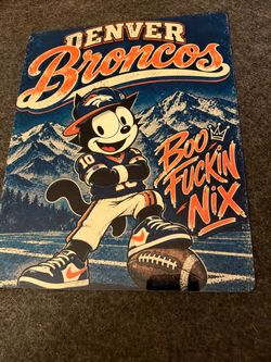 Felix the cat Denver Broncos on a metal sheet
