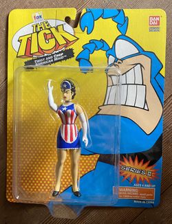 The TICK AMERICAN MAID & MAN EATING COW 5" Figure Set Bandai Fox Kids 1994 MOC