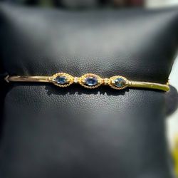 Jewelry 14k solid Yellow Gold bangle sapphire stones natural diamonds 6.00” 5.70 grams 2.30mm