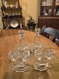 4 Vintage clear glass candlestick holders