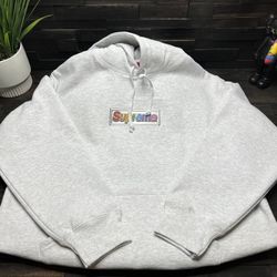 Supreme Bling Box Logo Hooded Sweatshirt Ash Grey Size Small