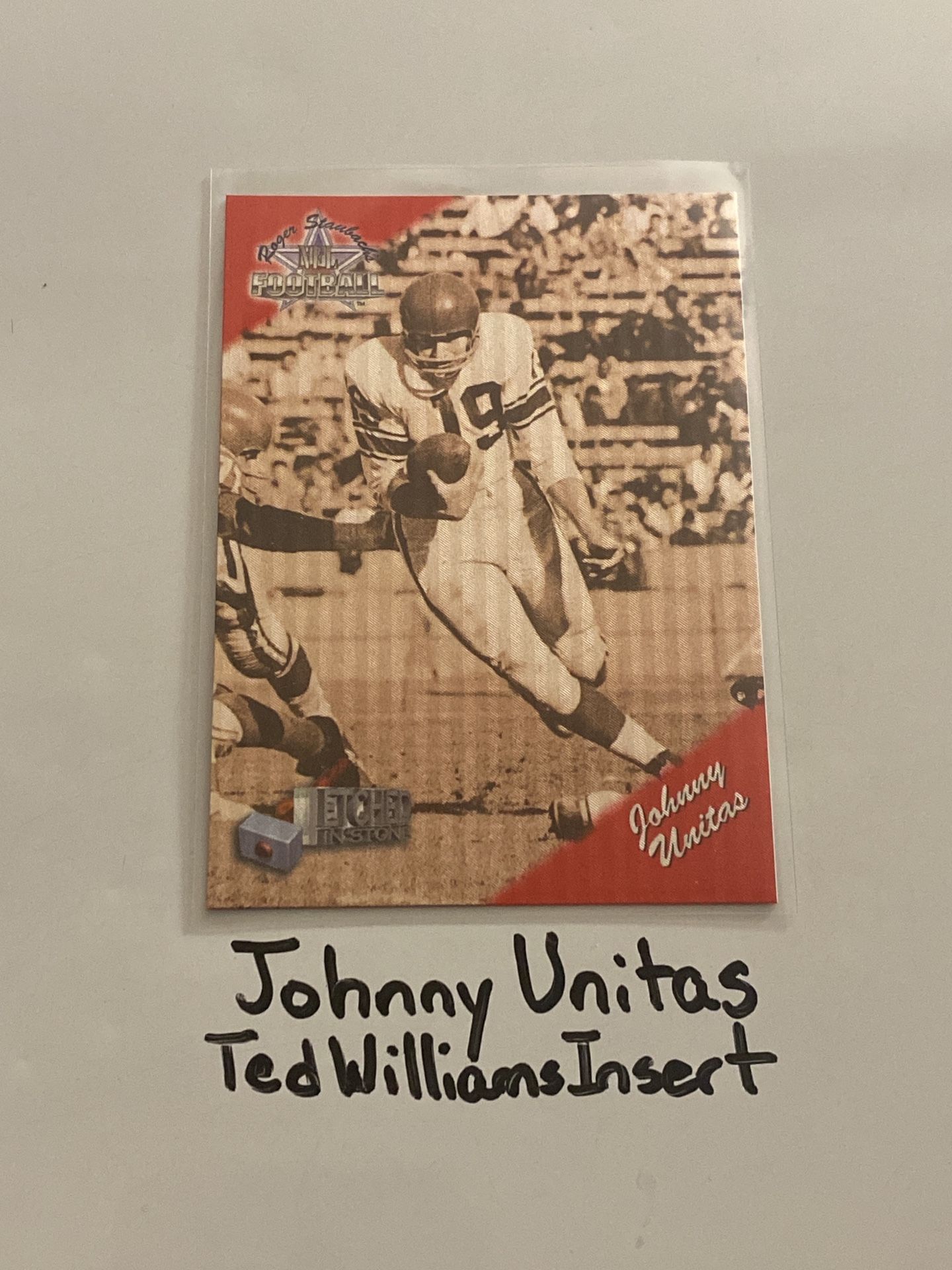 Johnny Unitas Baltimore Colts Hall of Fame QB Ted Williams Short Print Insert Card. 