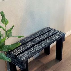 🌱 Solid Wood Bench ::: 17"H X 30"W X 12"D (3 Planks) ::: Distressed Black/Silver Drop
