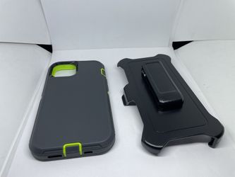 For iPhone 13 Gray / Green Hard Case Cover With Belt Clíp Holster 