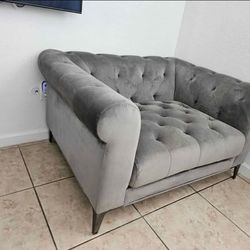 Gray Velvet Sofa & Loveseat Set – Juego de Sala Gris Moderno