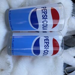 Pepsi Vintage Glasses Set of 2 Blue Red White Classic Logo Soda Advertising