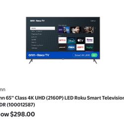 ONN Roku TV 65” 4K UHD Smart TV 