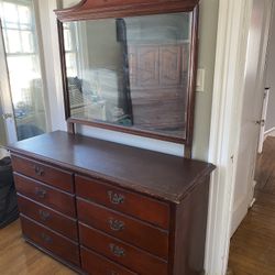 Solid wood, antique dresser, And Mirror