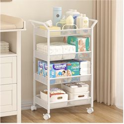 Baby Diaper Caddy Cart, 4-Tier Diaper Caddy Organizer and Storage, Rolling Utility Cart White New