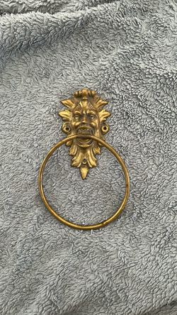 Vintage Brass Lion Face Towel Ring Holder