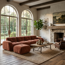 Aven 141" Modular Velvet Cloud L-Shaped Sectional Sofa with Ottoman and Curved Armrests