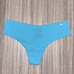 New Victoria Secret PINK Panties Large Thong Aqua Blue Seamless Puppy Dog Logo