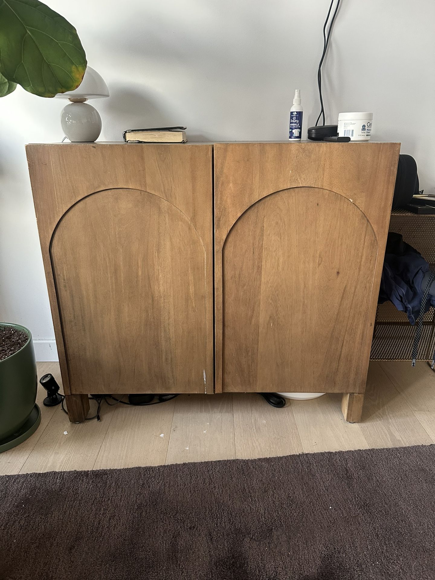 Mid-Century Modern Arch Cabinet / Storage Console in Natural Wood