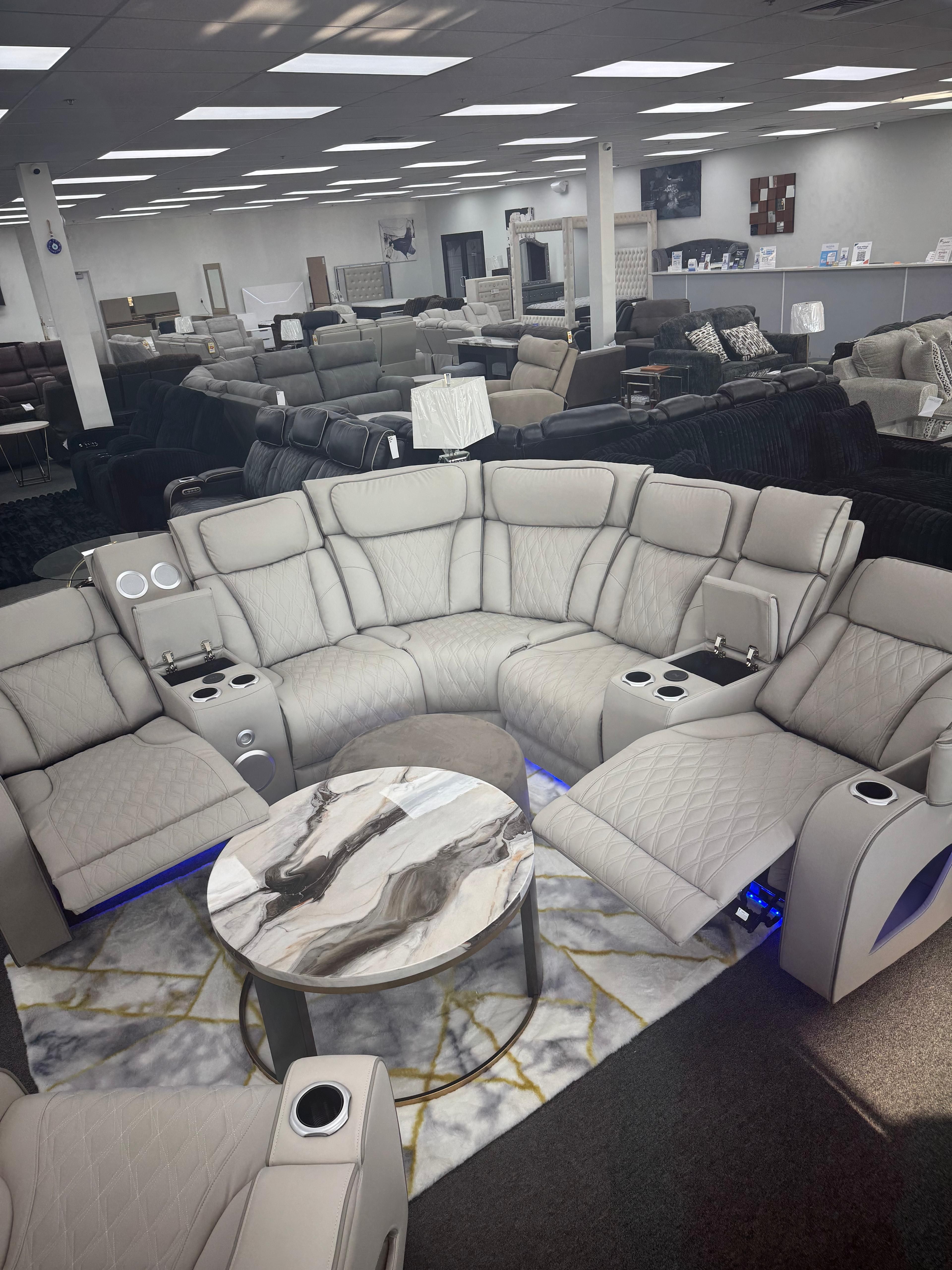 Luxurious Power Reclining Sectional w/Massage, LED Lighting, BT Speakers, Wireless Charging & More