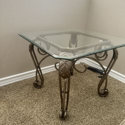 Square Glass And Metal End Table 