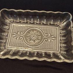 Rare Clear Depression Glass Tray With Handles 1940's