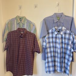 lot of 4 Van Heusen Men’s L Shirt Plaid Button Down Short Sleeves