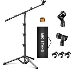Microphone Stand, Tripod Boom Arm Floor Mic Stand Height Adjustable Heavy Duty for Singing Podcast f