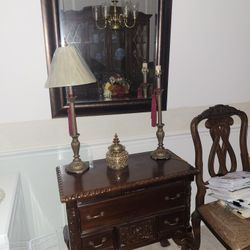 Console Table with Mirror and Lamps