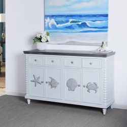 Montauk 4-Drawer Blue/Gray Mist Solid Wood, MDF with Ash veneer Cabinet