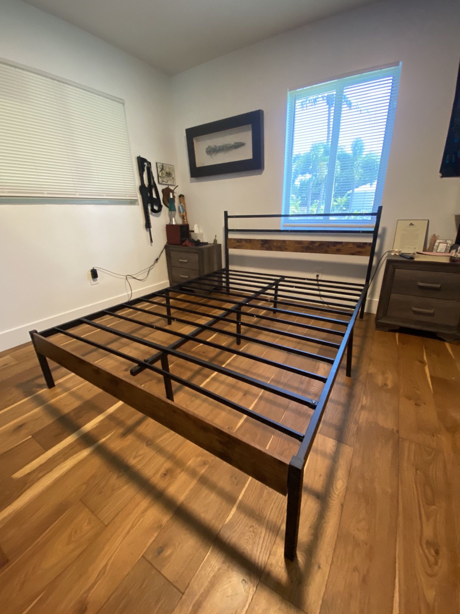 Queen Sized Bed Frame - Metal & Wood