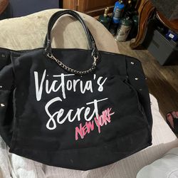 Victoria's Secret City New York Chain Tote Canvas Bag Black