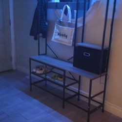 Coat Rack With Bench Shoe Storage LED Lights