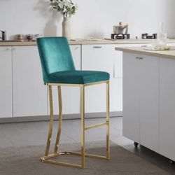 BELLEZE HUTTON DINING CHAIR/BAR STOOLS VELVET GOLD METAL LEG - GREEN-30" BARSTOOL SET OF 2  BELLEZE HUTTON DINING CHAIR/BAR STOOLS VELVET GOLD METAL L