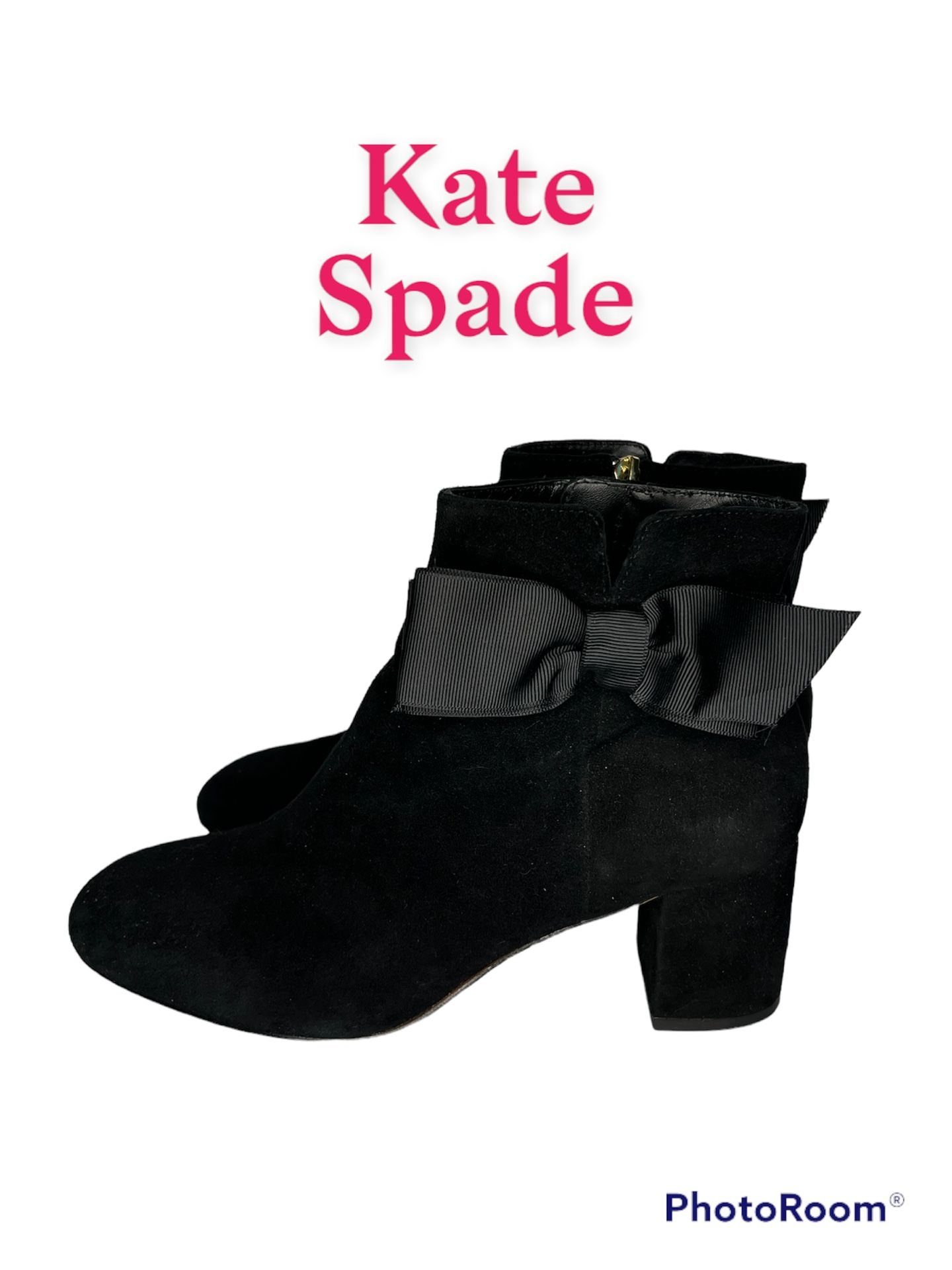 Kate Spade Black Holly Velvet Bow Suede Boots/Booties